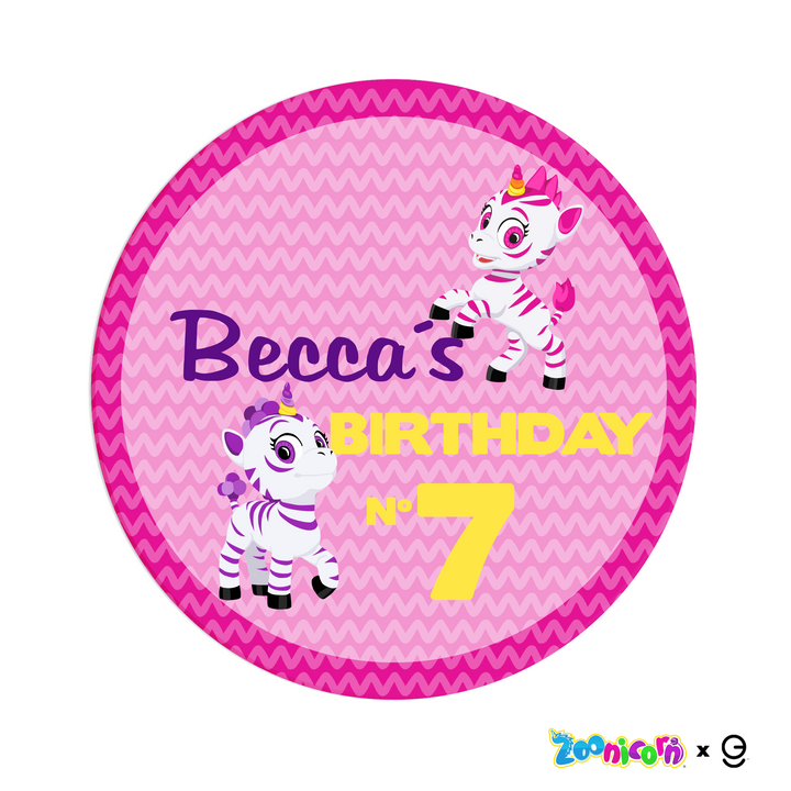 Personalized Aliel and Promi Zoonicorn Ene Happy Birthday Backdrop and Birthday Centerpiece Table Sign in PVC - EGD X Zoonicorn Series - PVC Birthday Supplies - Support with Double-Sided Tape (EGDZOO030)