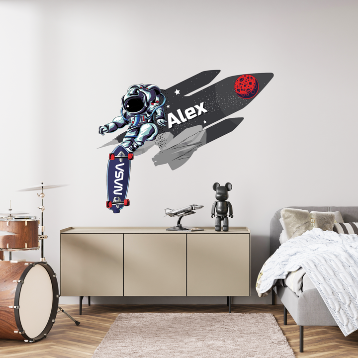 Personalized Name NASA Wall Decal Astronaut Skateboard Rocket Meteor Space -EGDNASA013