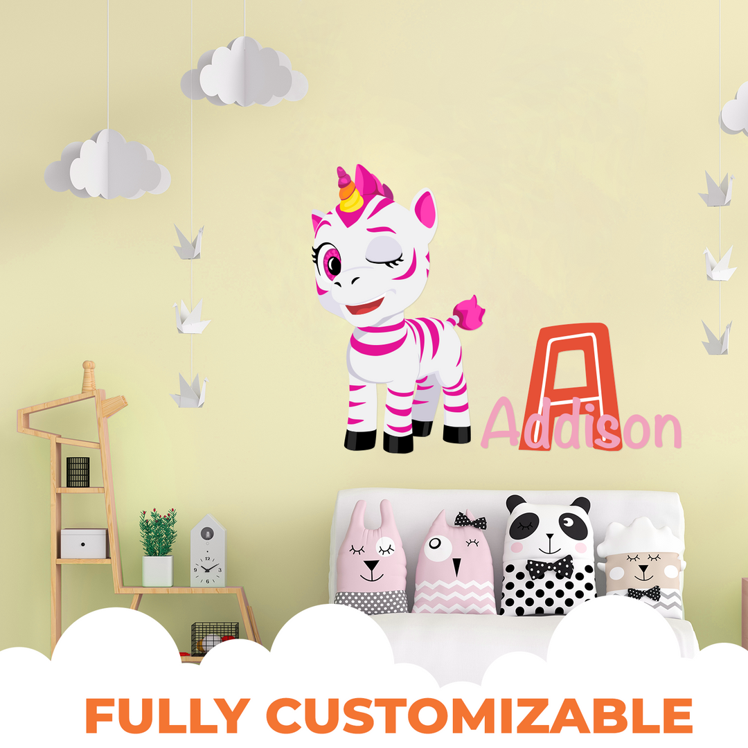 Multiple Font Custom Name & Initial Zoonicorn Wall Decal - EGD X Zoonicorn Series - Prime Collection - Baby Girl or Boy - Nursery Wall Decal for Baby Room Decorations - Mural Wall Decal Sticker (EGDZOO002)