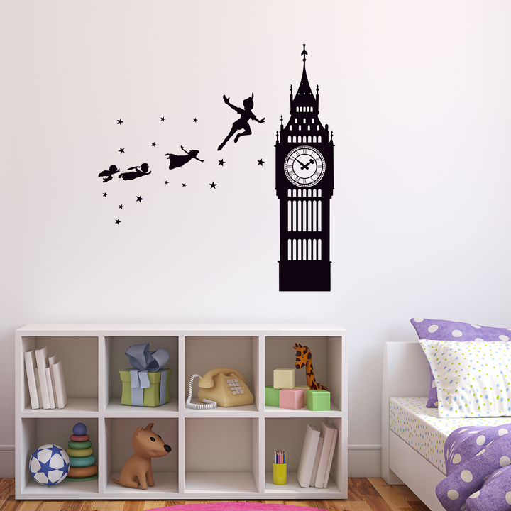 Peter Pan Tinkerbell Neverland Walt Disney Big Ben - Baby Girl Boy Unisex Room - Mural Wall Decal Sticker for Home Car Laptop