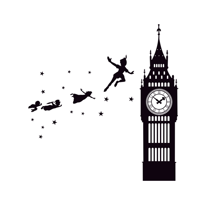 Peter Pan Tinkerbell Neverland Walt Disney Big Ben - Baby Girl Boy Unisex Room - Mural Wall Decal Sticker for Home Car Laptop