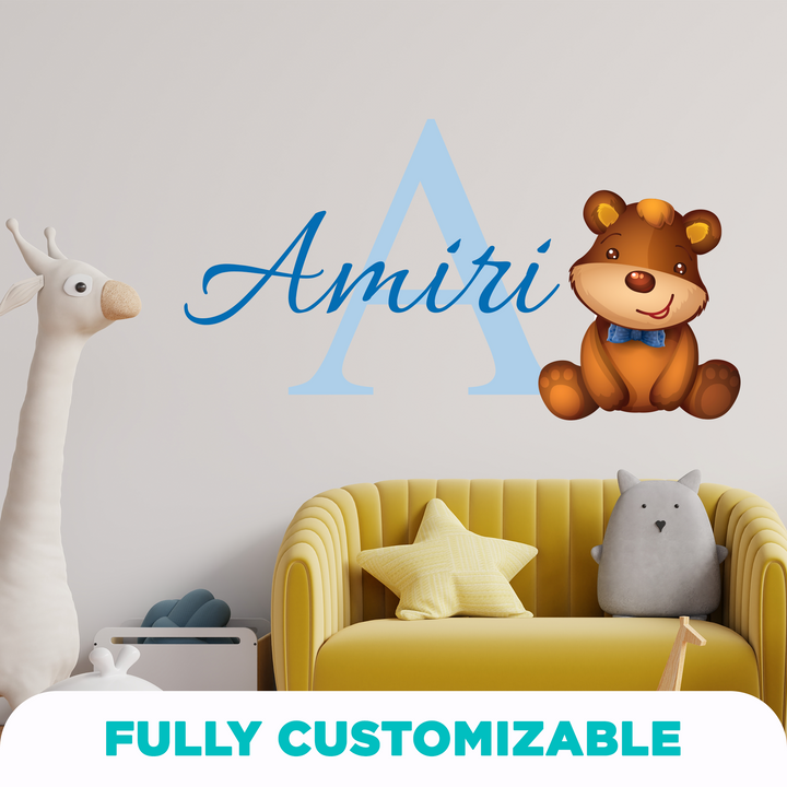Custom Name & Initial Bear Animal Series - Nursery Wall Decal for Baby Room Decorations - Mural Wall Decal Sticker for Home Children's Bedroom (MM79)