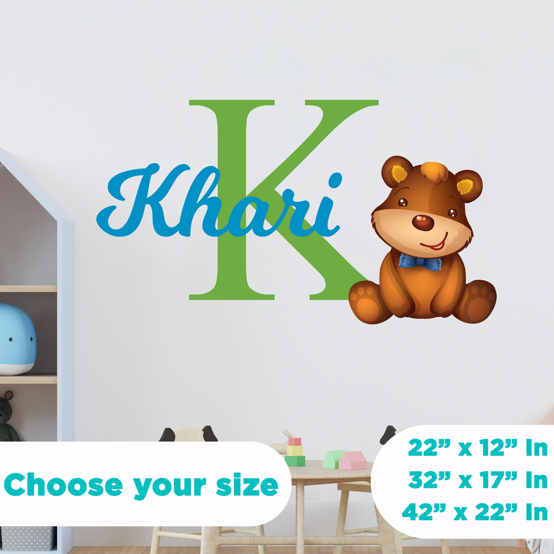 Custom Name & Initial Bear Animal Series - Nursery Wall Decal for Baby Room Decorations - Mural Wall Decal Sticker for Home Children's Bedroom (MM79)
