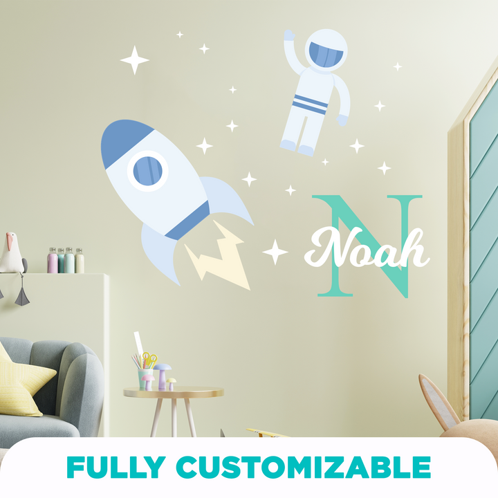 Custom Name & Initial Astronaut with Spaceship Wall Decal