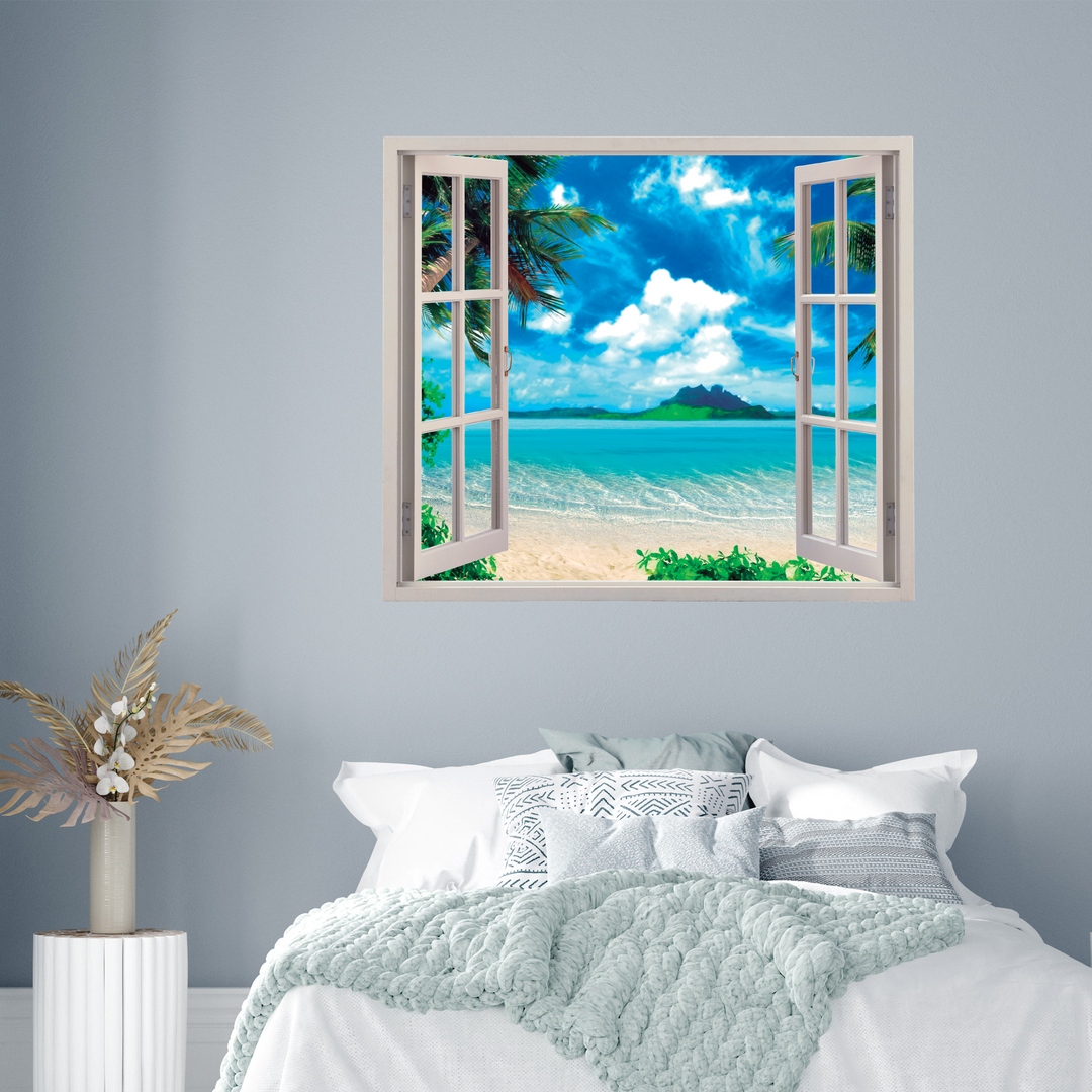 Beach Landscape and Window 3D Effect - Window Wall Effect 3D - Wall Decal for Room Boys Girls Unisex