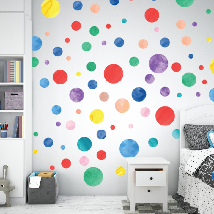 Polka Dots Wall Decals for Kids Boys and Girls - Wall Stickers for Bedroom Living Room (130 Circles) (Assorted Brush)