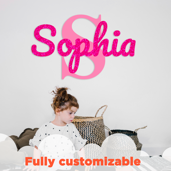 Personalized Glitter Custom Name & Initial Nursery Wall Decal - Unisex - Mural Wall Decal Sticker for Home Children's Bedroom (EGD022)