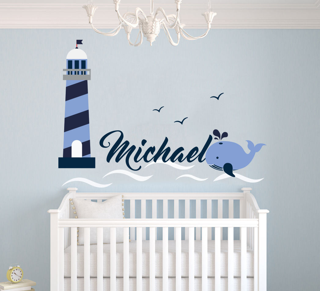 Custom Name Over the Waves Wall Decal - egraphicstore