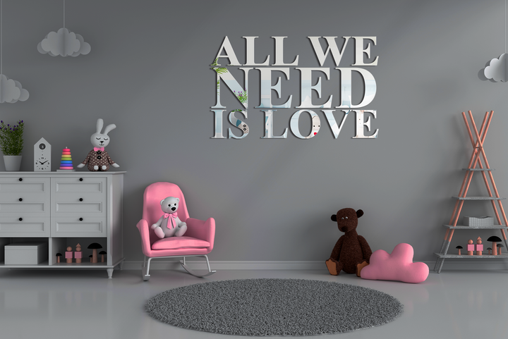 Letter Shaped Mirror Wall Decoration, All We Need Is Love - Wall Mirror Mounted Decorative - Mirror for Bathroom Vanity, Living Room or Bedroom - Interior Design - Multiple Size Options - Sup - egraphicstore