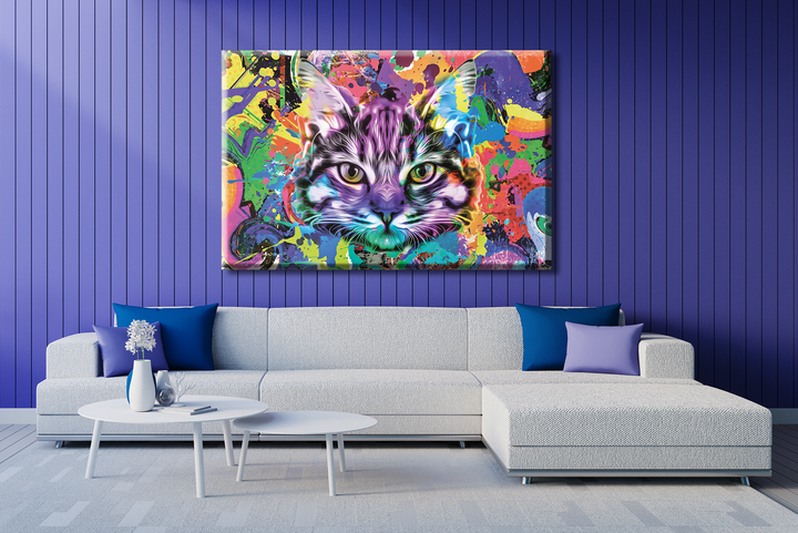 Acrylic Glass Frame Modern Wall Art Colorful Kitty - Abstract Animals Series - Abstract Animals Series - Interior Design - Acrylic Wall Art - Picture Photo Printing Artwork - Multiple Size Op - egraphicstore