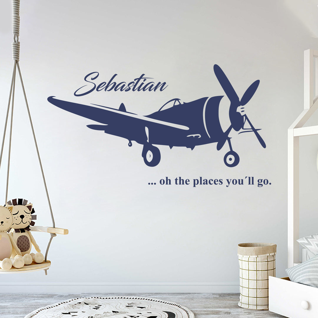 Custom Name Airplane in The Sky for My Baby Wall Decal Nursery for Home Bedroom Children - egraphicstore