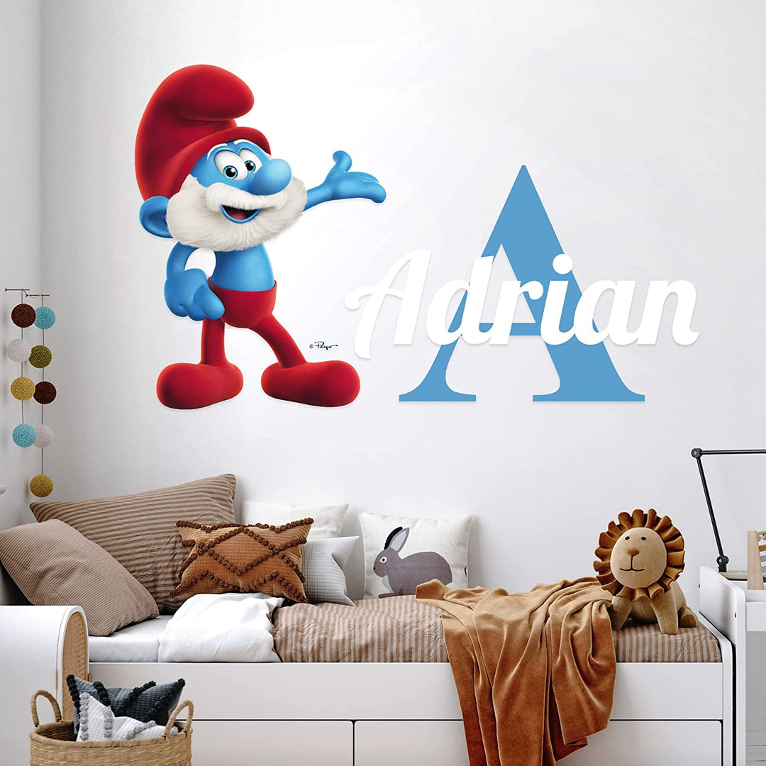 Custom Name & Initial The Smurfs Wall Decal - EGD X The Smurfs Series - Prime Collection - Baby Girl or Boy - Nursery Wall Decal for Baby Room Decorations - Mural Wall Decal Sticker (EGDTS035 - egraphicstore