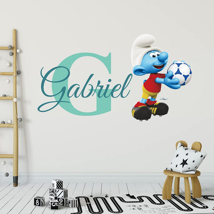 Custom Name & Initial The Smurfs Wall Decal - EGD X The Smurfs Series - Prime Collection - Baby Girl or Boy - Nursery Wall Decal for Baby Room Decorations - Mural Wall Decal Sticker (EGDTS036 - egraphicstore