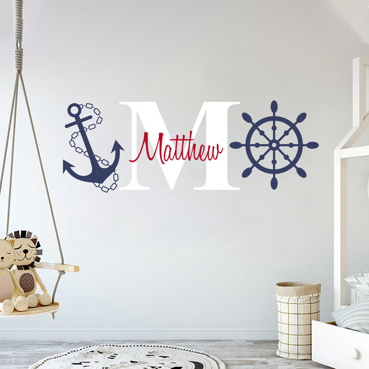 Custom Name & Initial Nautical Theme Wall Decal - egraphicstore