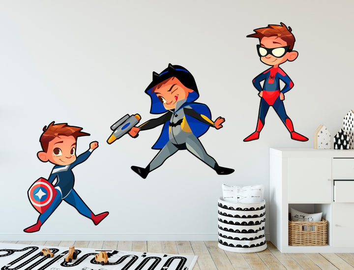 Peel and Stick Wall Decal, Set of 3: Superheroes Wall Decal - Mural for Interior Design - egraphicstore