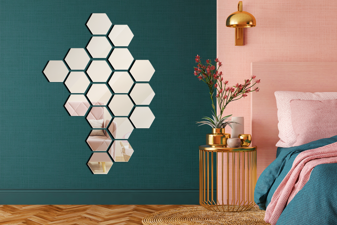 Mirror Figures Shapes Wall Decor, Hexagon - Wall Mirror Mounted Decorative - Mirror for Bathroom Vanity, Living Room or Bedroom - Interior Design - Multiple Size Options - Support With Double - egraphicstore