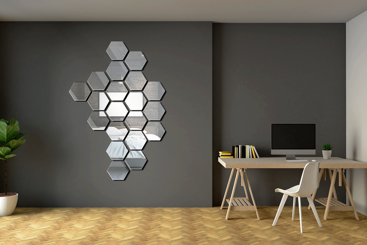 Mirror Figures Shapes Wall Decor, Hexagon - Wall Mirror Mounted Decorative - Mirror for Bathroom Vanity, Living Room or Bedroom - Interior Design - Multiple Size Options - Support With Double - egraphicstore