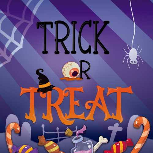Halloween Trick or Treat PVC Sign - Hanging Sign for Home Decor Halloween Holidays - PVC Accessory for your Hallowen Celebration - Support with Double-Sided Tape - Multiple Size Options - egraphicstore
