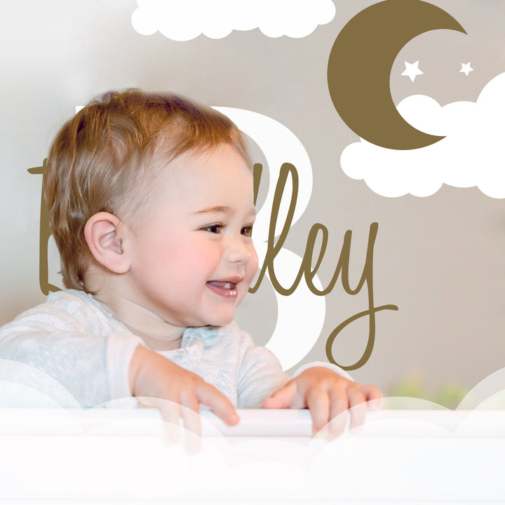 Custom Name & Initial Moon on Cloudy Night Wall Decal - egraphicstore