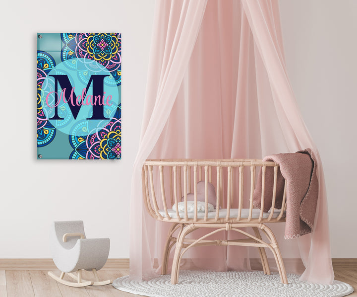 Custom Name & Initial Mandala Acrylic Sign | Mandala Series | Multiple Size Options | Name & Initial Nursery Wall Decor | Mural Wall Deor for Home Children's Bedroom - egraphicstore
