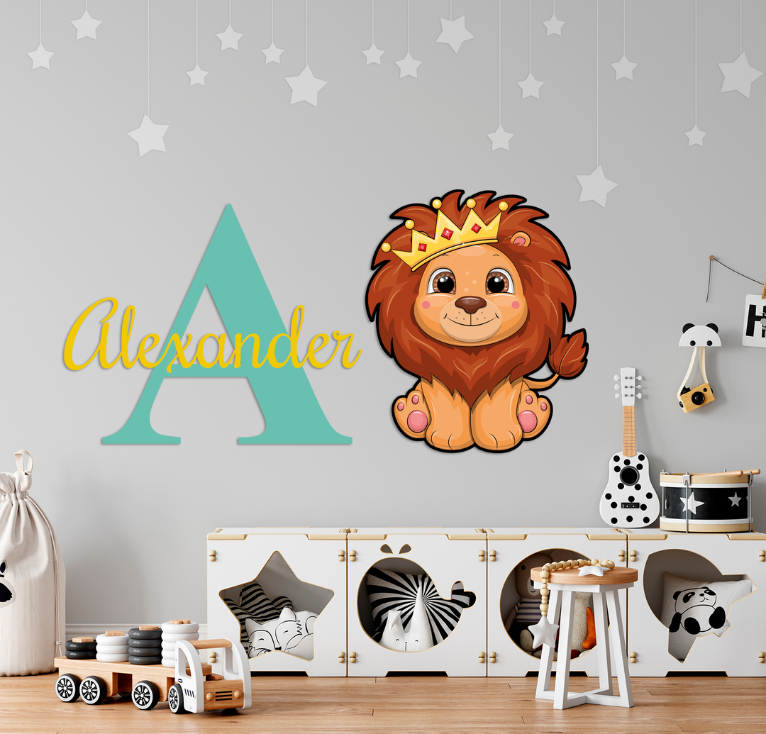 Cute Lion Custom Name and Initial Vinyl Wall Decal in Multiple Fonts and Sizes, Girl's Nursery Room, Girl's Name, Vinyl Wall Stickers for Kids, Boy's Name Wall Decal, Boy's Nursery Room, Wall - egraphicstore