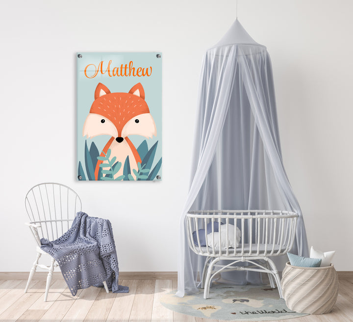 Custom Name Fox Acrylic Sign | Jungle Animals Series | Multiple Size Options | Name & Initial Nursery Wall Decor | Mural Wall Deor for Home Children's Bedroom - egraphicstore