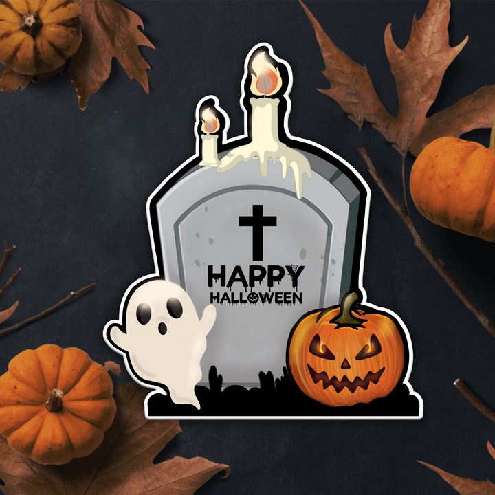 Halloween Grave, Ghost and Pumpkin PVC Sign - Hanging Sign for Home Decor Halloween Holidays - PVC Accessory for your Hallowen Celebration - Support with Double-Sided Tape - Multiple Size Opt - egraphicstore