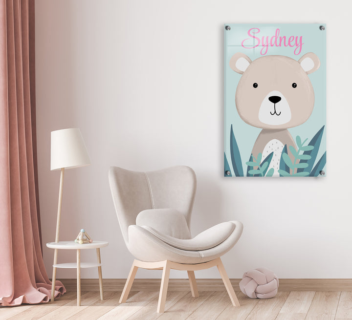 Custom Name Bear Acrylic Sign | Jungle Animals Series | Multiple Size Options | Name & Initial Nursery Wall Decor | Mural Wall Deor for Home Children's Bedroom - egraphicstore