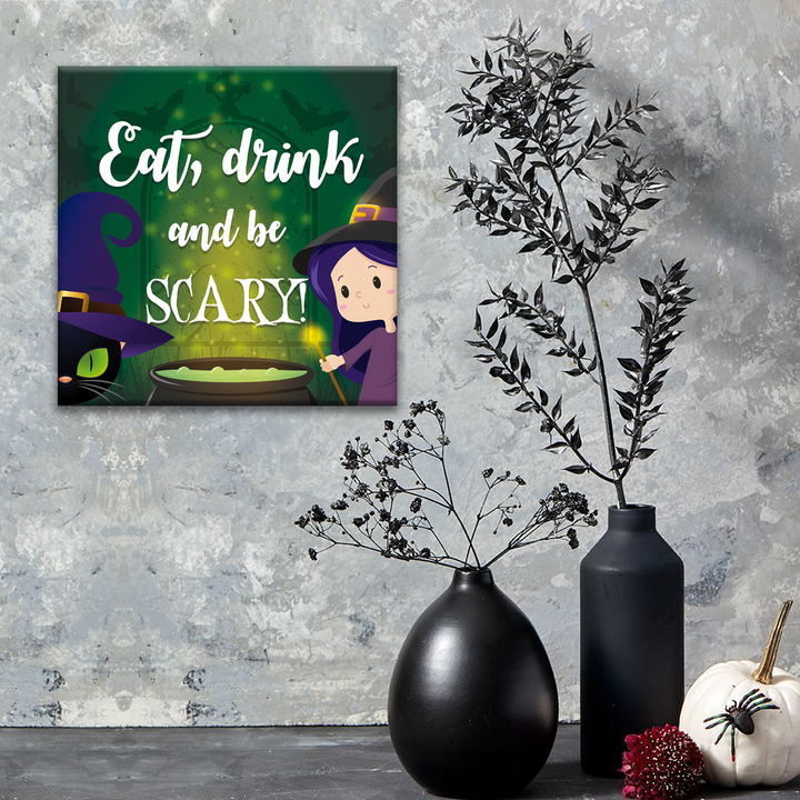 Halloween Eat, Drink and Be Scary PVC Sign - Hanging Sign for Home Decor Halloween Holidays - PVC Accessory for your Hallowen Celebration - Support with Double-Sided Tape - Multiple Size Opti - egraphicstore