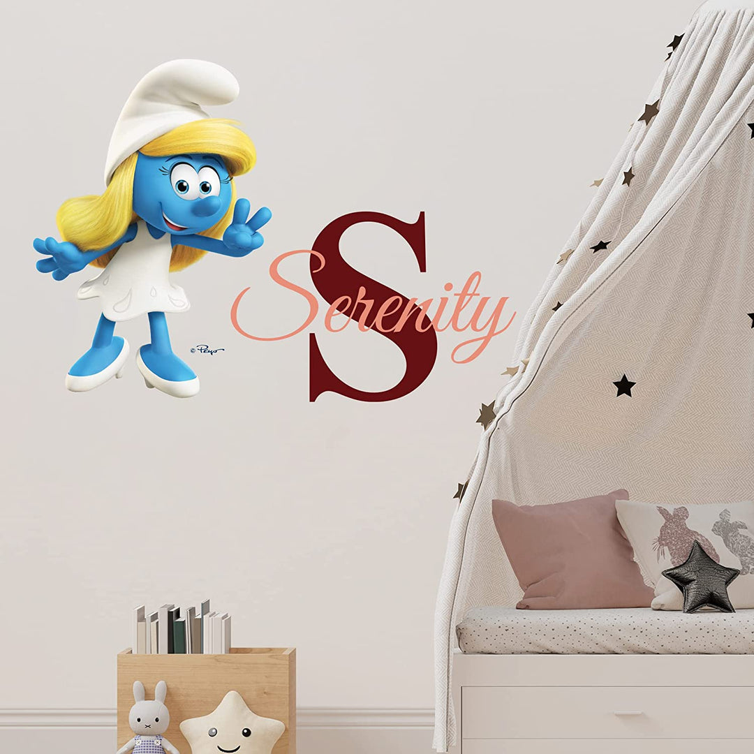 Custom Name & Initial The Smurfs Wall Decal - EGD X The Smurfs Series - Prime Collection - Baby Girl or Boy - Nursery Wall Decal for Baby Room Decorations - Mural Wall Decal Sticker (EGDTS037 - egraphicstore