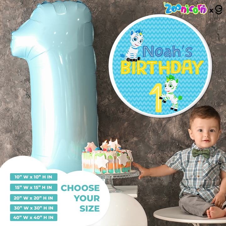Personalized Zoonicorn Valeo and Ene Happy Birthday Backdrop and Birthday Centerpiece Table  Sign in PVC - EGD X Zoonicorn Series - PVC Birthday Supplies - Support with Double-Sided Tape (EGD - egraphicstore