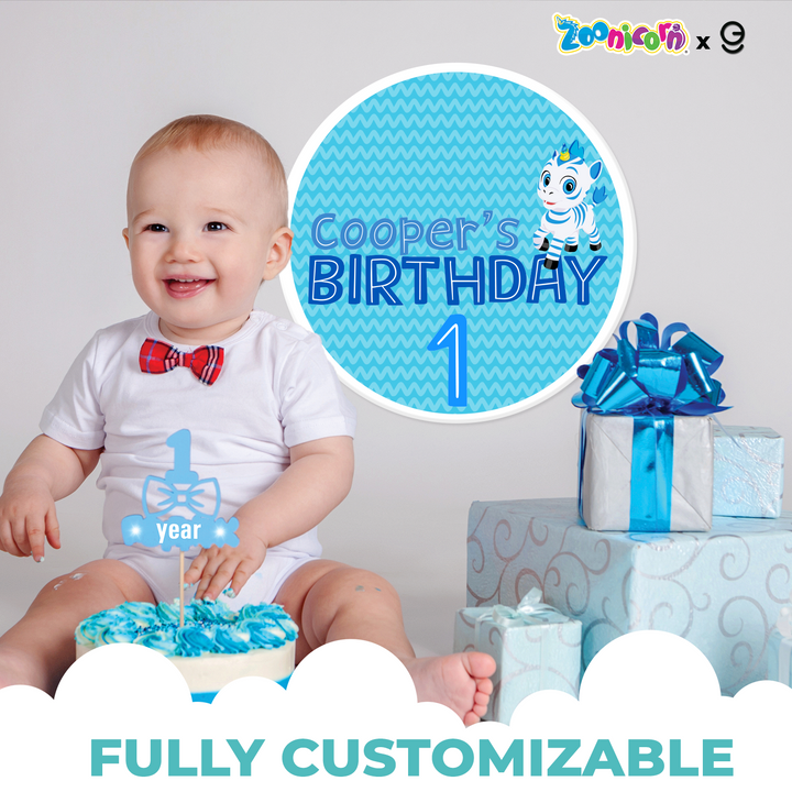 Personalized Zoonicorn Valeo Happy Birthday Backdrop and Birthday Centerpiece Table Sign in PVC - EGD X Zoonicorn Series - PVC Birthday Supplies - Support with Double-Sided Tape (EGDZOO027) - egraphicstore