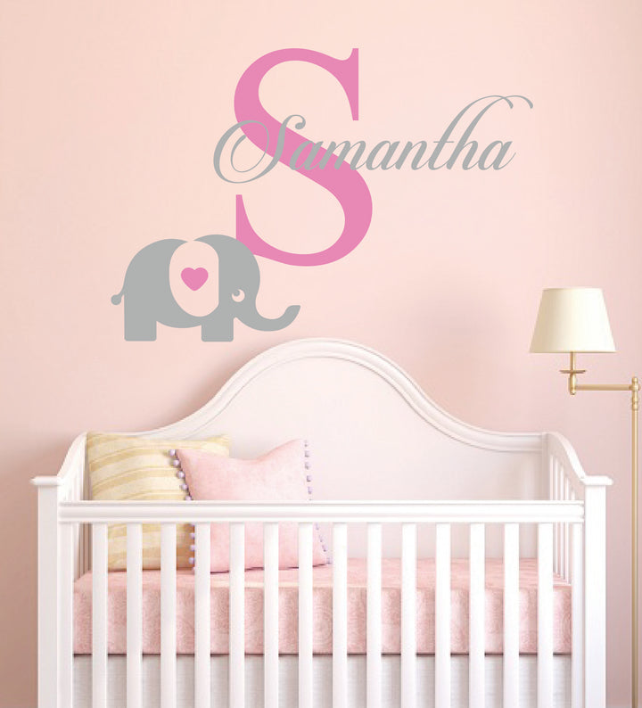 Personalized Name & Initial Elephant Wall Decal - egraphicstore