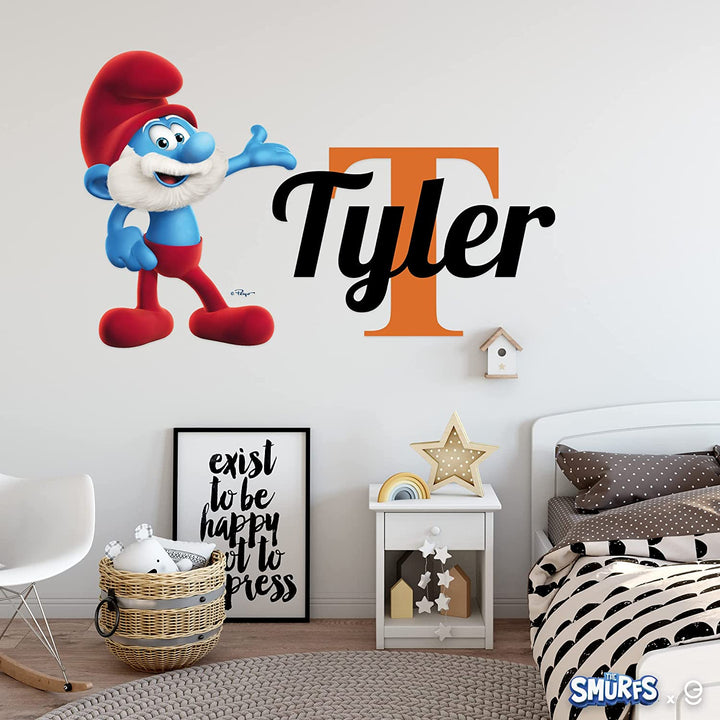 Custom Name & Initial The Smurfs Wall Decal - EGD X The Smurfs Series - Prime Collection - Baby Girl or Boy - Nursery Wall Decal for Baby Room Decorations - Mural Wall Decal Sticker (EGDTS035 - egraphicstore