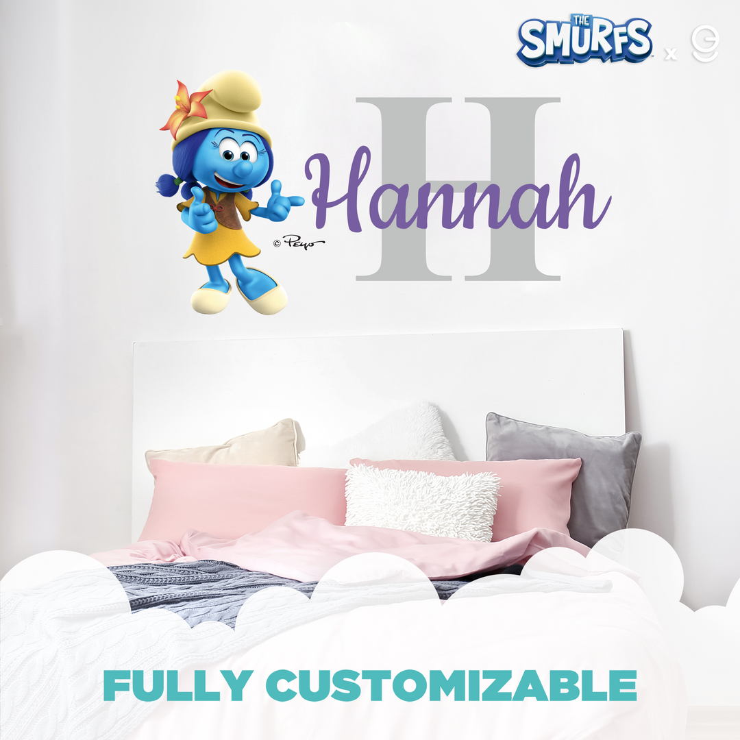 Custom Name & Initial The Smurfs Wall Decal - EGD X The Smurfs Series - Prime Collection - Baby Girl or Boy - Nursery Wall Decal for Baby Room Decorations - Mural Wall Decal Sticker (EGDTS020 - egraphicstore