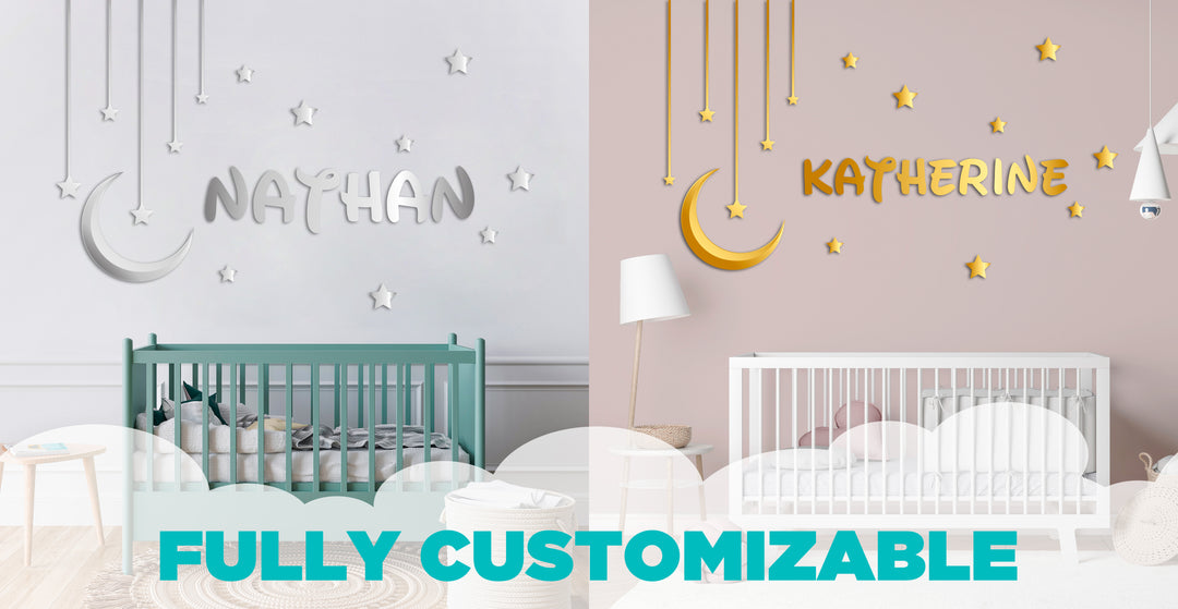 Custom Name Moon, Stars and Clouds Vinyl Wall Decal in Multiple Fonts and Sizes, Girl's Nursery Room, Girl's Name, Vinyl Wall Stickers for Kids, Boy's Name Wall Decal, Boy's Nursery Room, Wal - egraphicstore
