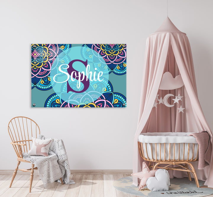 Custom Name & Initial Mandala Acrylic Sign | Mandala Series | Multiple Size Options | Name & Initial Nursery Wall Decor | Mural Wall Deor for Home Children's Bedroom - egraphicstore