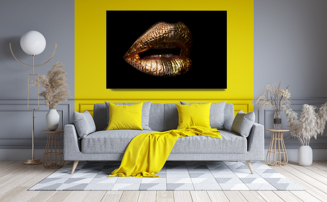 Acrylic Modern Wall Art Golden Lips - Glamorous Lips Series - Acrylic Wall Art - Picture Photo Printing Artwork - Multiple Size Options - egraphicstore