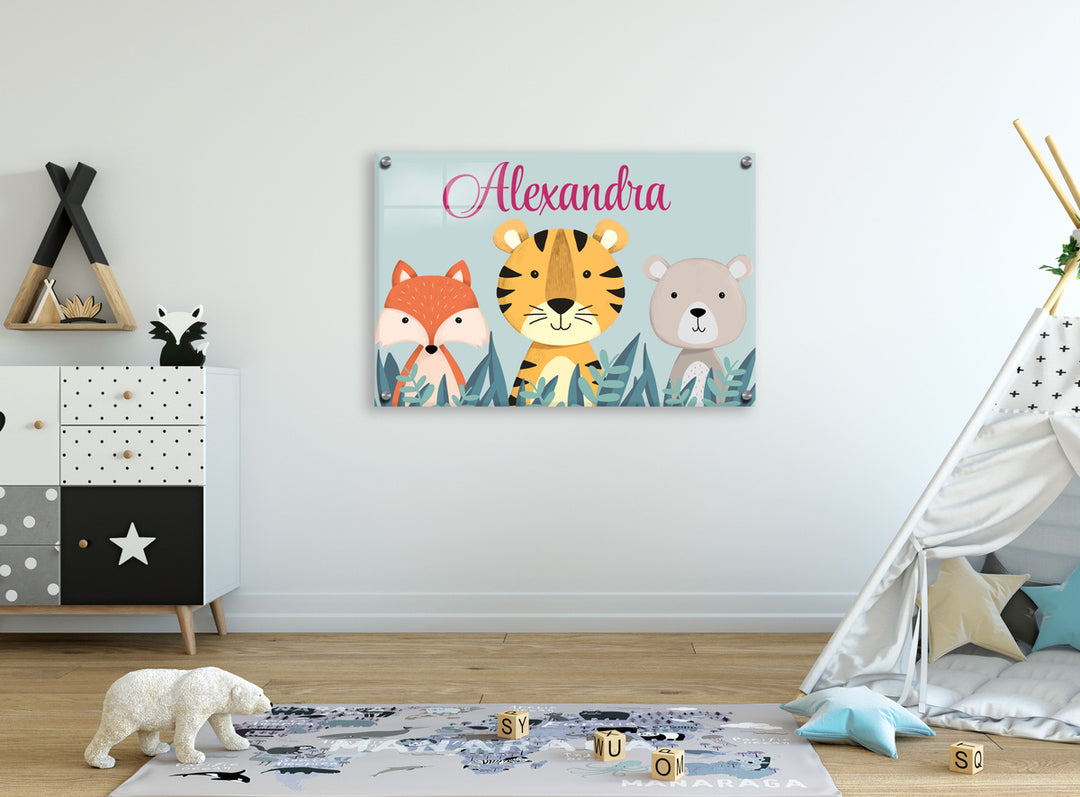 Custom Name Tiger Acrylic Sign | Jungle Animals Series | Multiple Size Options | Name & Initial Nursery Wall Decor | Mural Wall Deor for Home Children's Bedroom - egraphicstore