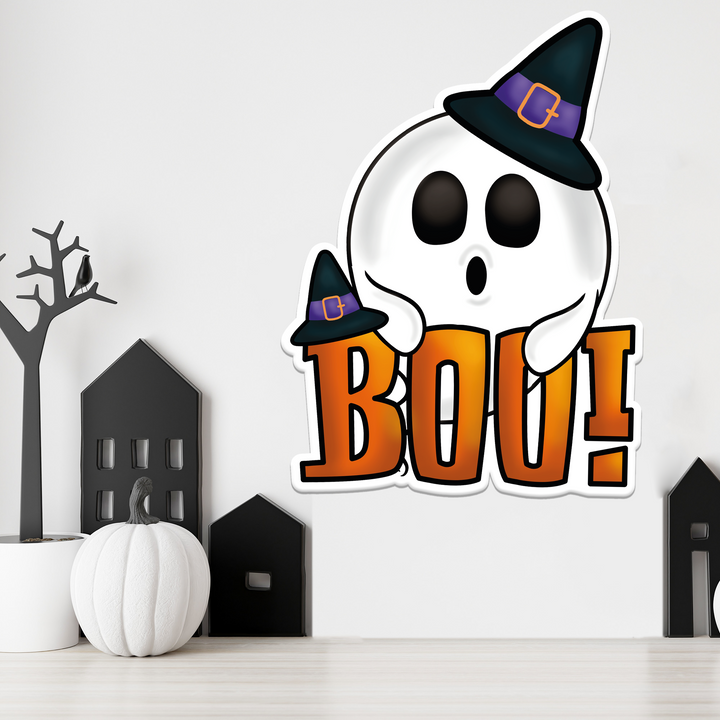 Halloween Ghost "Bou" PVC Sign - Hanging Sign for Home Decor Halloween Holidays - PVC Accessory for your Hallowen Celebration - Support with Double-Sided Tape - Multiple Size Options - egraphicstore
