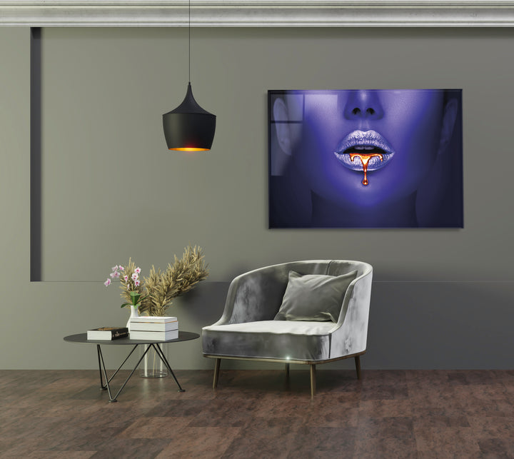 Acrylic Modern Wall Art Liquid Metallic Gold Paint - Glamorous Lips Series - Acrylic Wall Art - Picture Photo Printing Artwork - Multiple Size Options - egraphicstore