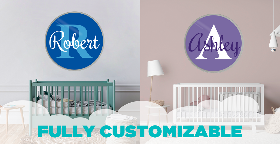 Personalized Circular Acrylic Name and Initial | Multiple Size Options | Name & Initial Nursery Wall Decor | Mural Wall Deor for Home Children's Bedroom - egraphicstore