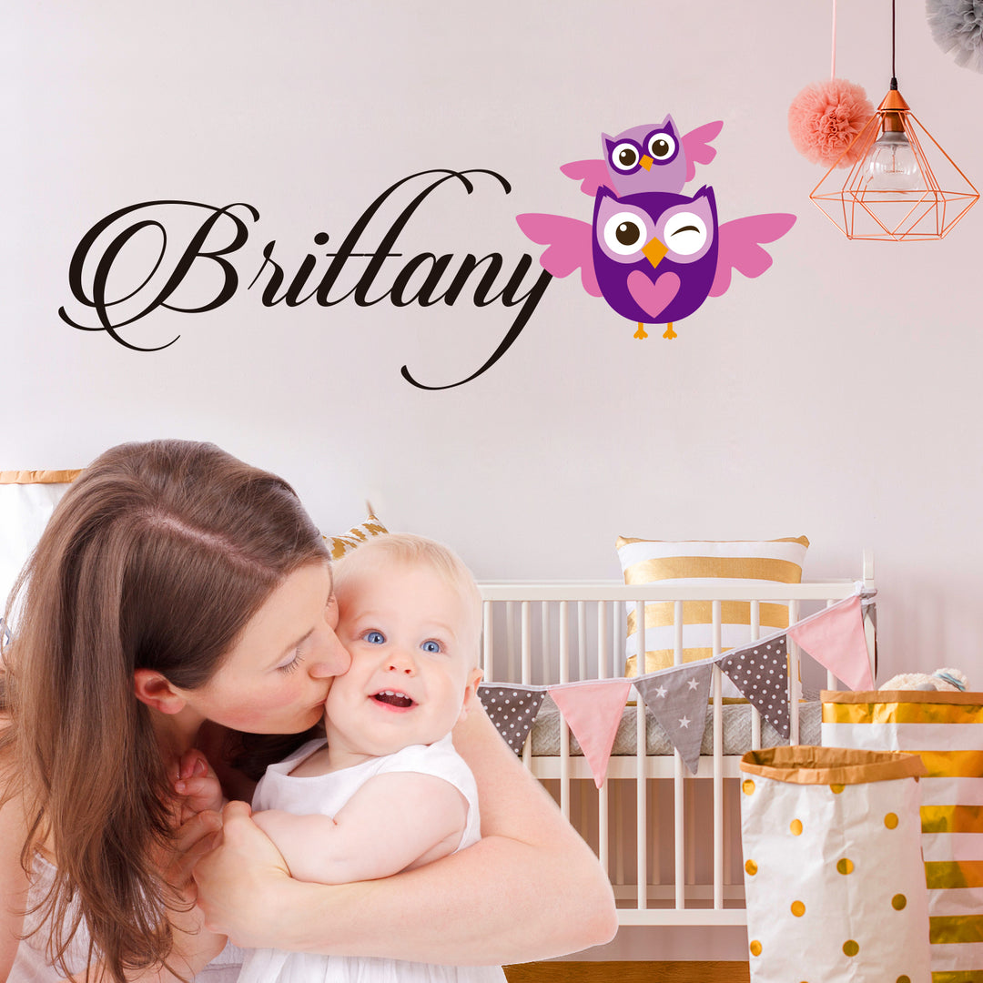 Personalized Name Owl Animal Series - Baby Girl - Wall Decal Nursery for Home Bedroom Children (781) - egraphicstore