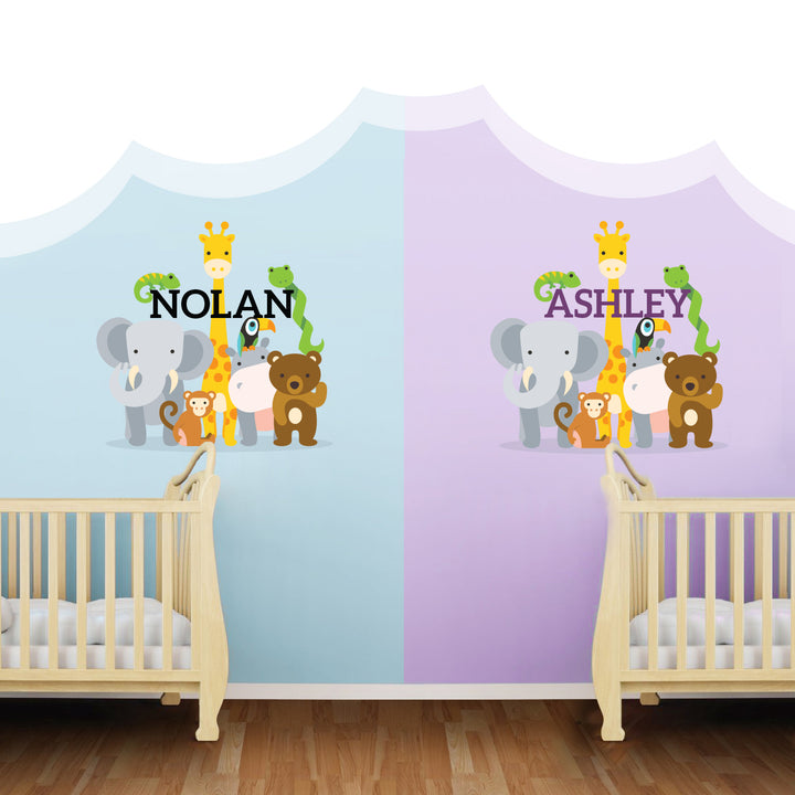 Custom Name Friendly Animals Wall Decal - egraphicstore