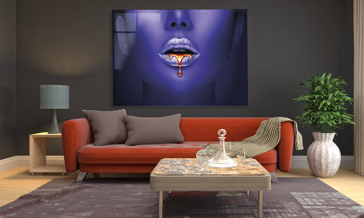 Acrylic Modern Wall Art Liquid Metallic Gold Paint - Glamorous Lips Series - Acrylic Wall Art - Picture Photo Printing Artwork - Multiple Size Options - egraphicstore