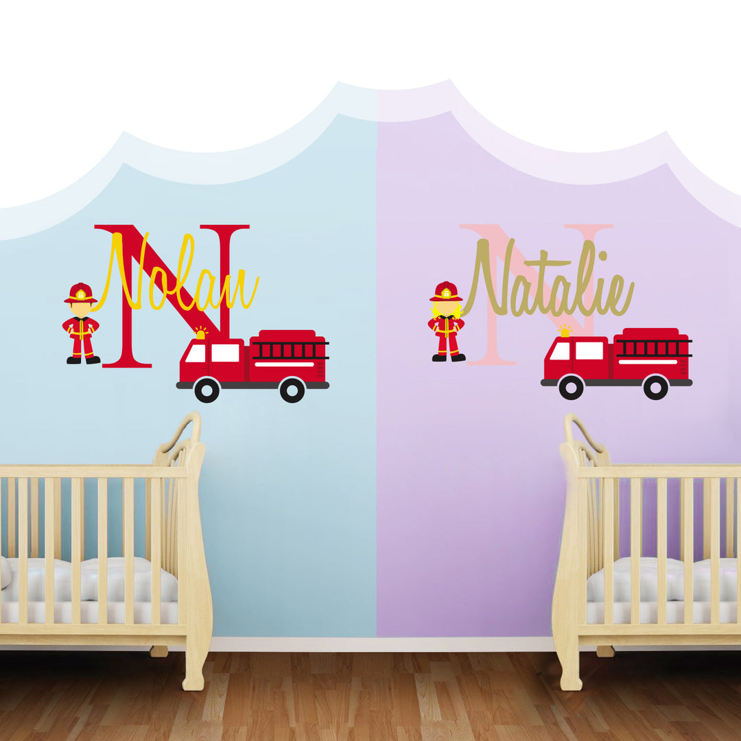 Personalized Name & Initial Firefighter And His Truck - egraphicstore
