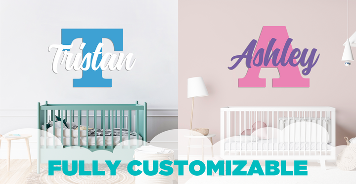 Custom Name and Initial Vinyl Wall Decal in Multiple Fonts and Sizes, Girl's Nursery Room, Girl's Name, Vinyl Wall Stickers for Kids, Boy's Name Wall Decal, Boy's Nursery Room, Wall Decal (E0 - egraphicstore