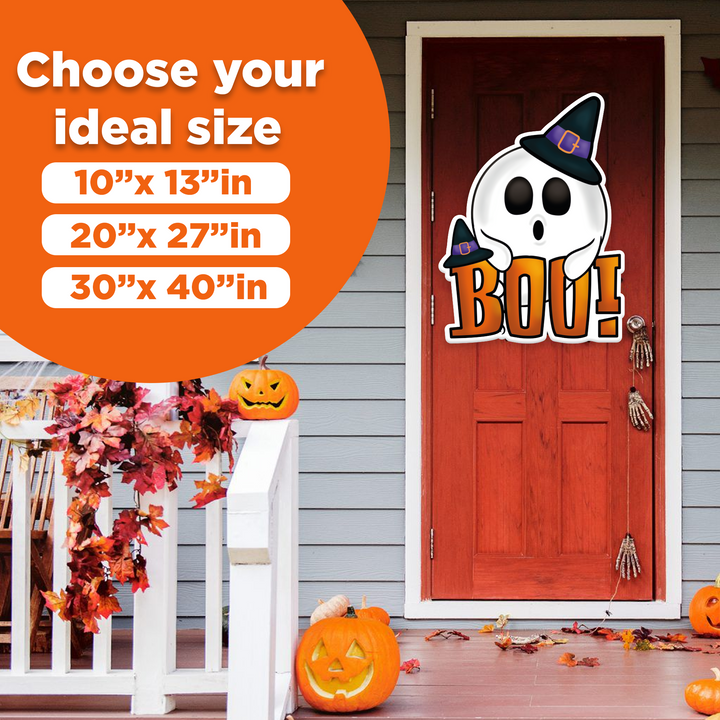 Halloween Ghost "Bou" PVC Sign - Hanging Sign for Home Decor Halloween Holidays - PVC Accessory for your Hallowen Celebration - Support with Double-Sided Tape - Multiple Size Options - egraphicstore