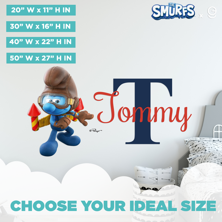 Custom Name & Initial The Smurfs Wall Decal - EGD X The Smurfs Series - Prime Collection - Baby Girl or Boy - Nursery Wall Decal for Baby Room Decorations - Mural Wall Decal Sticker (EGDTS021 - egraphicstore