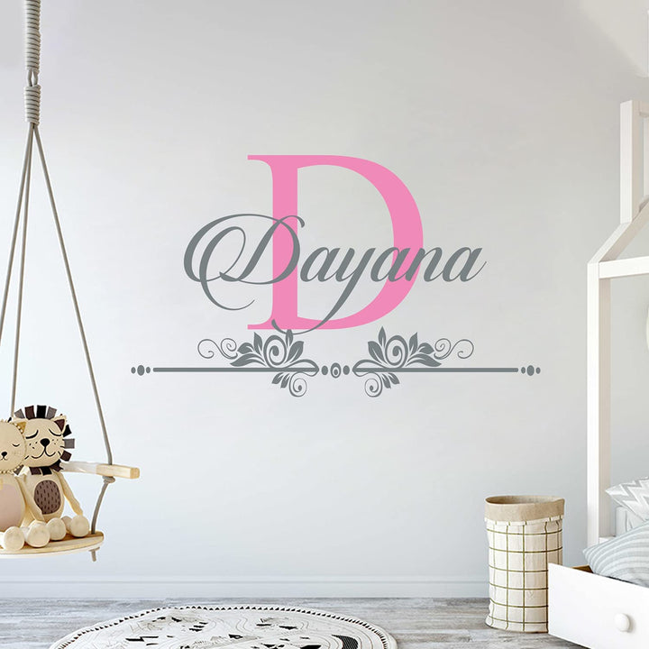 Custom Name and Initial Wall Decal Nursery - Baby Girl Decoration - Mural Wall Decal Sticker for Home Interior Decoration Car Laptop (M283) - egraphicstore